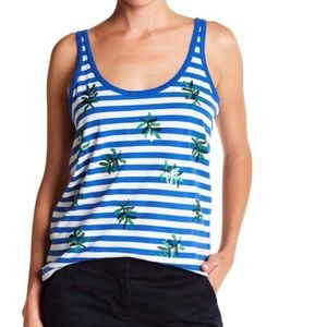 J. Crew Striped Tank Top With Sequin Palm Leaves